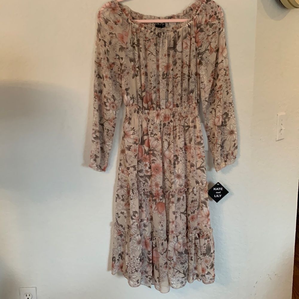 NWT Kate & Lily Floral Tiered Long Sleeve Midi Dress Size 8